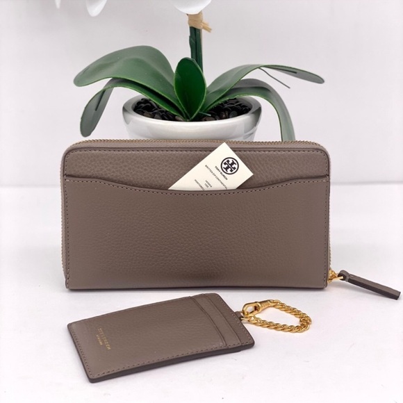 TORY BURCH BRITTEN ZIP CONTINENTAL WITH ID CARD PORTOBELLO GREY COLOR - Picture 2 of 5